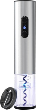 Battery Operated Electric Wine Opener by ELMWAY - Stainless Steel Electric Corkscrew with LED Light & Foil Cutter, Simple Push-Button Operation for Wine Lover (Silver, 4 x AA Not Included)