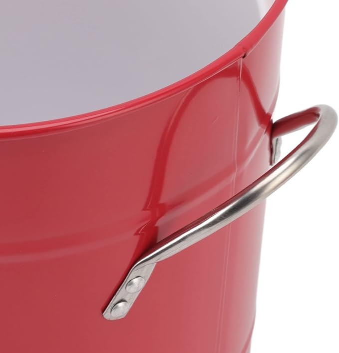 Round Ice Bucket with Ice Shovel, Bar Ice Tub Beer Chiller Bin, Double Wall Galvanized Sheet and Plastic Wine Storage Tub with Handle and Lid for Home Bar Party Use (Red)