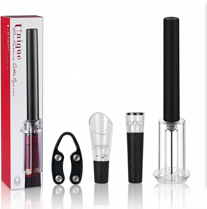 Mincham Wine Opener, 4-in-1 Gift Set with Air Pressure Corkscrew Wine Bottle Opener, Foil Cutter, Wine Aerator Pourer, Vacuum Wine Stopper