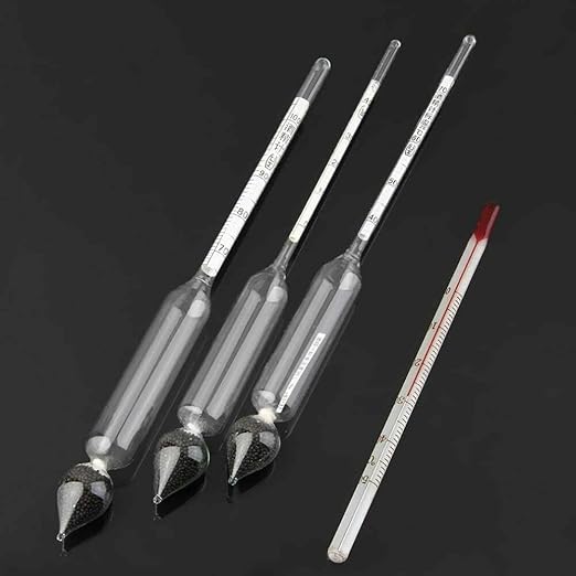 5 Pieces Alcoholmeter Accurate Alcohol Hydrometer Kit 0-100% ABV, for Spirits Whiskey Moonshine Distilling Liquor Testing with Glass Test Jar Wooden Storage Box (Wooden Box)