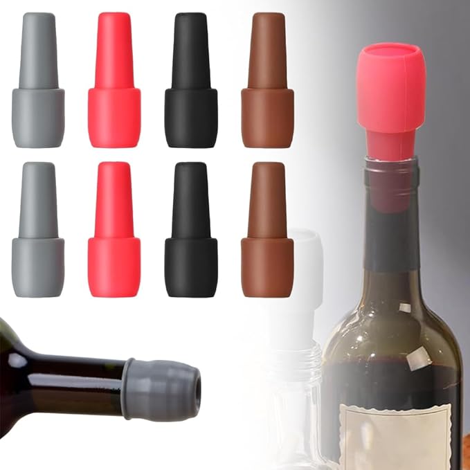 2026 Upgraded Wine Stoppers for Wine Bottles, Reusable Sparkling Wine Bottle Silicone Wine Bottle Stopper, Cover Wine Bottle Caps for Champagne Beer Home Kitchen Bars Use (8)