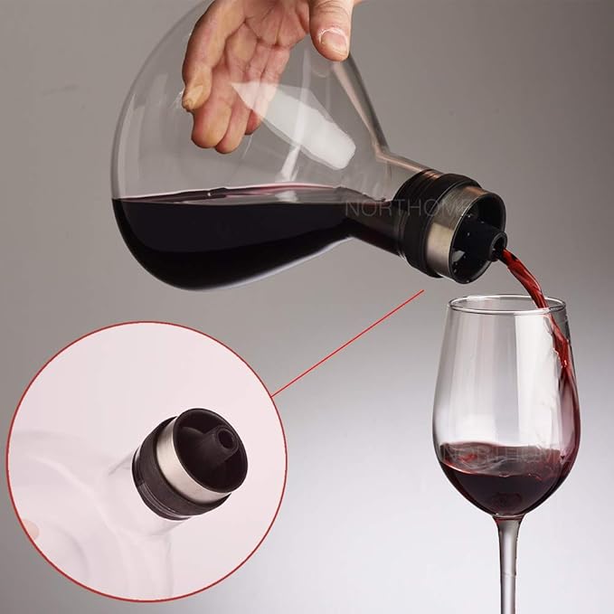 Wine Breather Carafe Decanter with lid 50oz, High-borosilicate heat-resistant glass refined by Mouthblown carafe