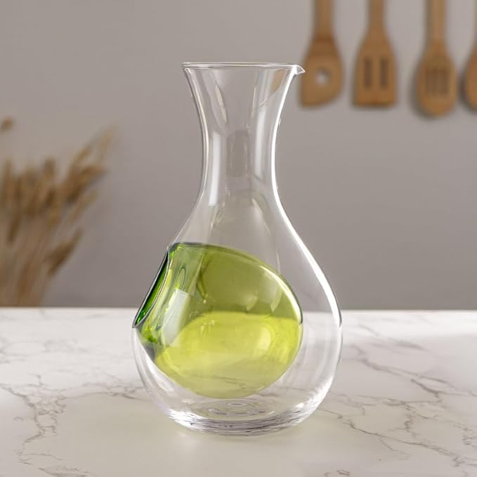Urban Tokyo Japanese Cold Sake Wine Glass Decanter 12 fl oz Sake Bottle with Ice Cavity Pocket For Home or Restaurant Use (Green Pocket Cavity)