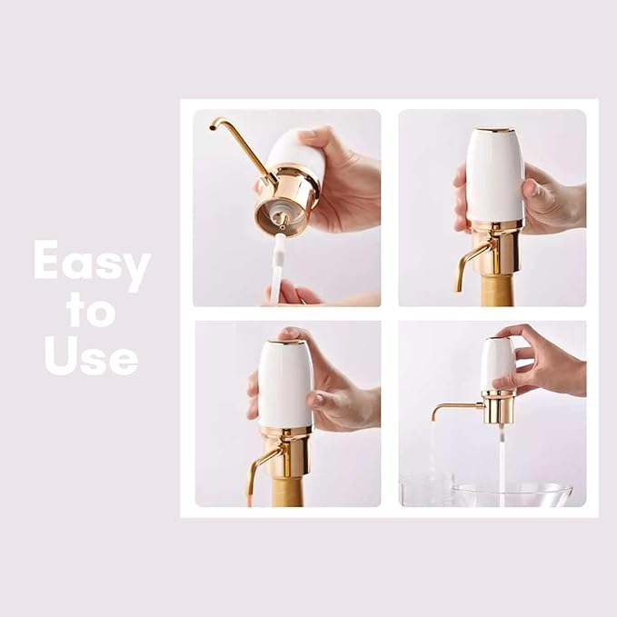 Electric Wine Aerator, Modern Wine Aerator, Electric Wine Dispenser, Gold and White Wine Pourer, Wine Pump, Automatic Wine Pourer, Wine Dispenser, Rechargeable with Micro USB Cable