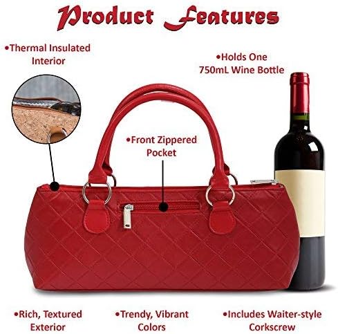 Primeware Wine Clutch Bag (Thermal Insulated) Trendy Women's Carry Tote | Holds Red & White 750mL Bottles | Trendy Fashion | Incl. Portable Waiter-Style Corkscrew