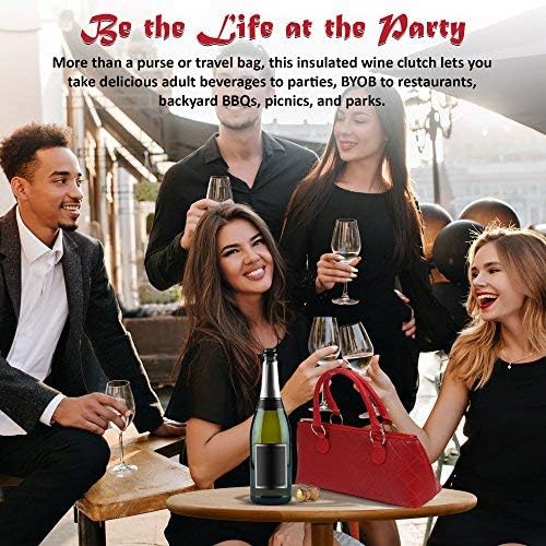 Primeware Wine Clutch Bag (Thermal Insulated) Trendy Women's Carry Tote | Holds Red & White 750mL Bottles | Trendy Fashion | Incl. Portable Waiter-Style Corkscrew
