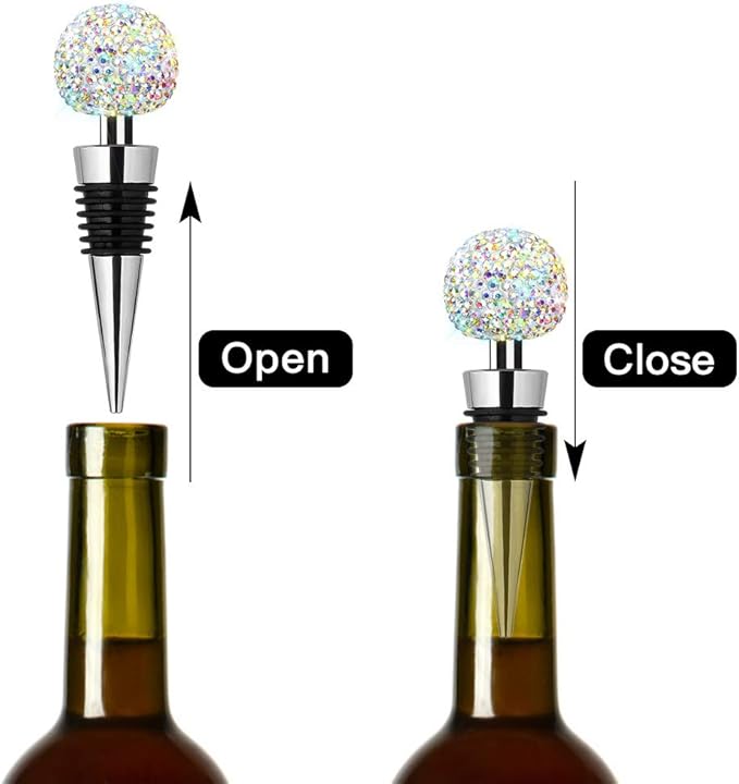 Soleebee Bling Decorative Wine Stoppers,Wine Bottle Stopper with Crystal Rhinestone, Beverage Bottle Stoppers for Gifts, Bar, Holiday Party, Wedding (AB)