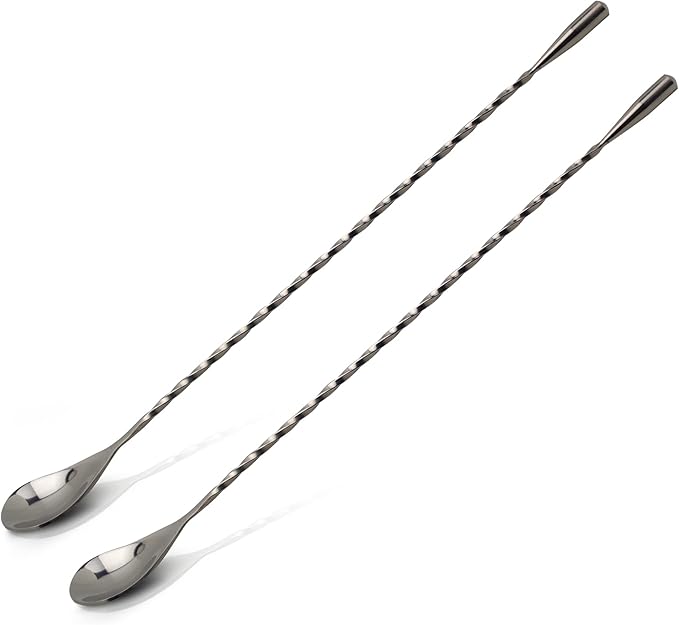 The Art of Craft Bar Spoon: 12.5” Stainless Steel Cocktail Mixing Spoon, Long Handle Spiral Design with Weighted Teardrop End (Set of 2)