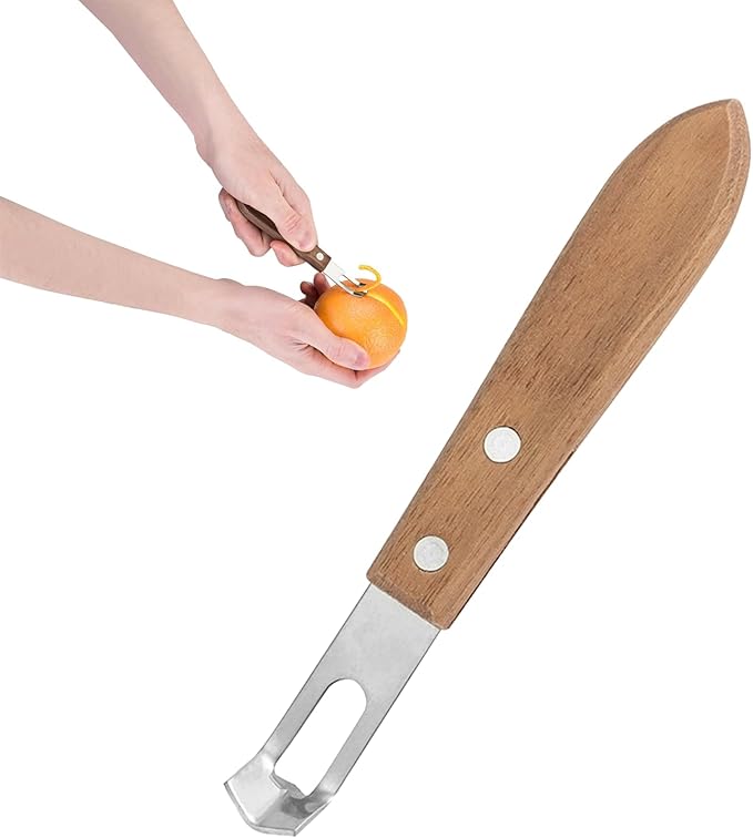 1pcs Channel Knife,Lemon Twist Tool,Stainless Steel, Wooden Handle, Curved Blade, Suitable For Lemon/Orange Twisters, Cocktail Garnish Tool, Suitable For Bartenders And Home Mixologists.