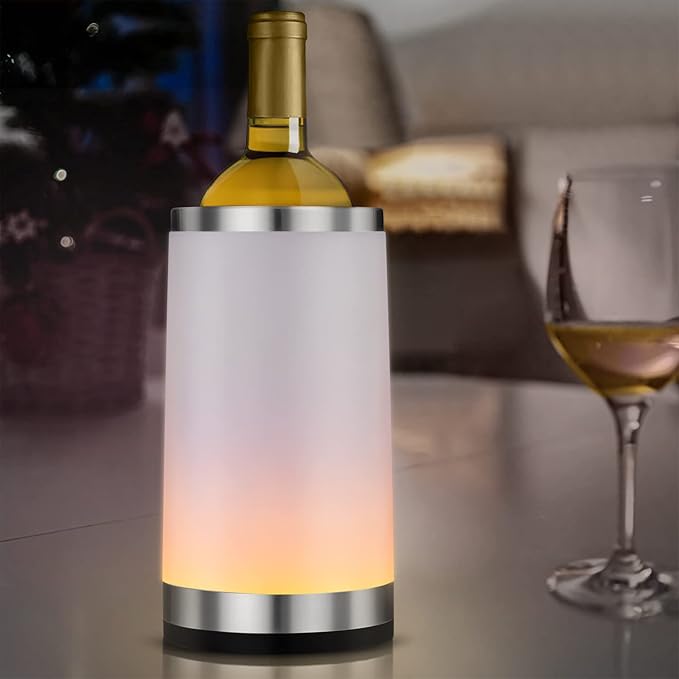 Wine Chiller with RGB Touch Lamp| Wine Bottle Cooler Bucket| Double Walled Insulator with 2 Ice Pack for 750ml Champagne| Perfect Wine Gifts for Women/Men| Wine Accessories for Party/Dinner