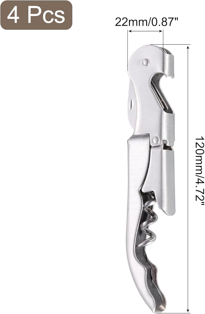 uxcell 4Pcs 5" Wine Openers Waiter Corkscrew Professional Red Wine Bottle Opener Double Hinged with Foil Cutter for Servers Bartender, Silver