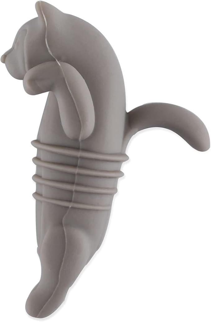 TrueZoo Cat Bottle Stopper, Cat Animal Cork, Novelty Wine Stopper, Silicone, Set of 1, Grey