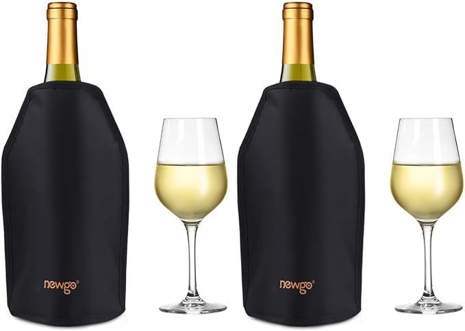 NEWGO Wine Cooler Sleeve Reusable Wine Bottle Cooler Flexible Wine Ice Pack Sleeve Keep Wine Cool and Refreshing for Standard Size Bottles for Red Wine, White Wine & Champagne - Black (Pack of 2)