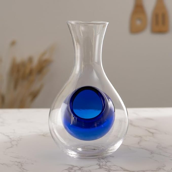 Urban Tokyo Japanese Cold Sake Wine Glass Decanter 12 fl oz Sake Bottle with Ice Cavity Pocket For Home or Restaurant Use (Blue Pocket Cavity)