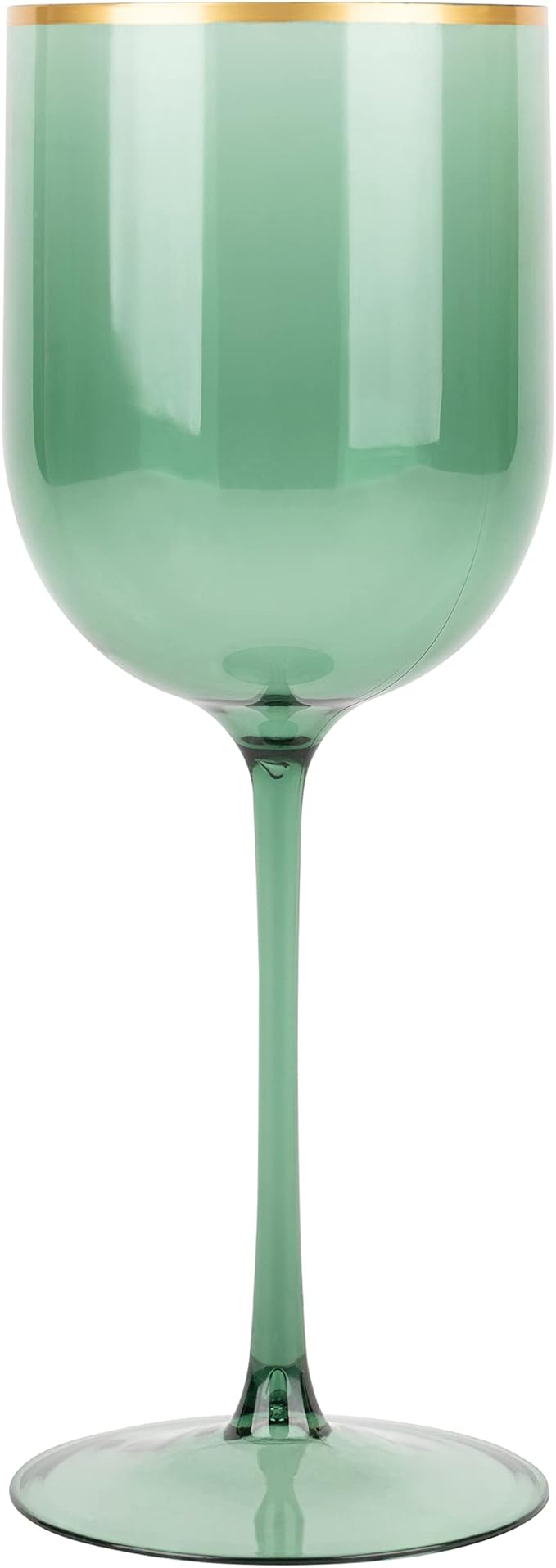 PLASTICPRO Green Wine Cup with Gold rim Plastic Wine Glasses Set of 5 Elegant Wine Goblets Hard Plastic Wine Cups on Stem 12 Ounce