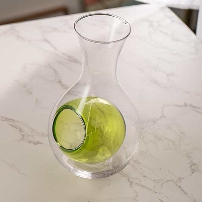 Urban Tokyo Japanese Cold Sake Wine Glass Decanter 12 fl oz Sake Bottle with Ice Cavity Pocket For Home or Restaurant Use (Green Pocket Cavity)