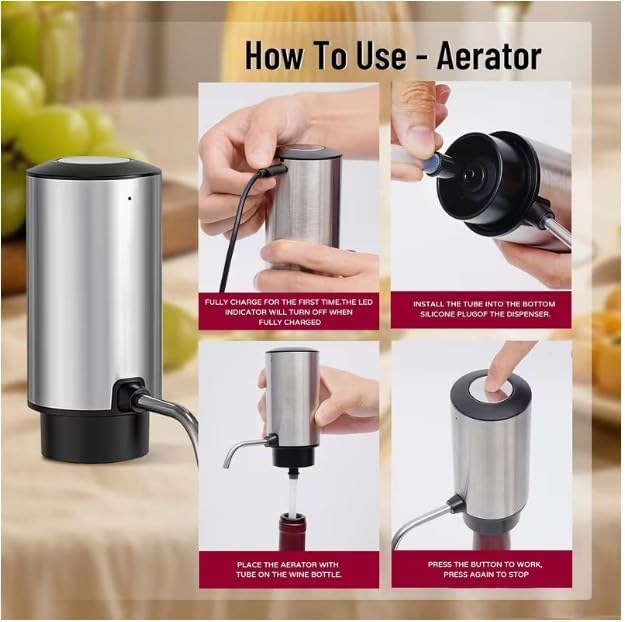Electric Wine Opener Set, USB-C Rechargeable Automatic Corkscrew with Aerator Pourer, Foil Cutter, Vacuum Stopper, Stainless Steel