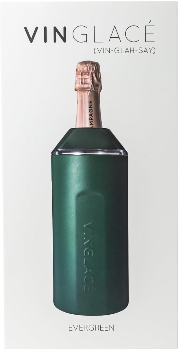 Vinglacé Wine Bottle Chiller- Portable Champagne Insulator- Stainless Steel Wine Cooler Sleeve - Keeps Wine Cold (Evergreen)