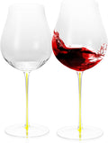 KAMMAK Wine Glasses Set of 2, 24.35 oz Hand Blown Crystal Bordeaux Wine Glasses, Thin Rim & Long Stem, Perfect for Red & White, Daily Use, Wedding or Birthday Gift with Gift Box, Burgundy Yellow
