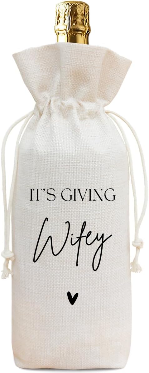 Buildinest Wifey Wine Bag Gift,Wifey Wine Bottle Gift Bags,Gifts for Bride Just Married Gifts for Newlyweds Bride and Groom Honeymoon Wedding Party Reusable Linen Gift Bag-A03