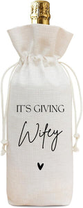 Buildinest Wifey Wine Bag Gift,Wifey Wine Bottle Gift Bags,Gifts for Bride Just Married Gifts for Newlyweds Bride and Groom Honeymoon Wedding Party Reusable Linen Gift Bag-A03
