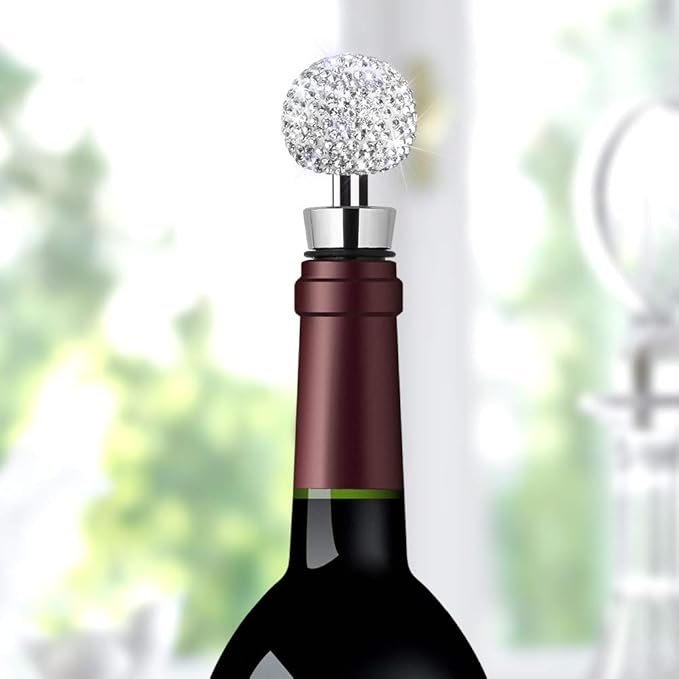 Soleebee Bling Decorative Wine Stoppers,Wine Bottle Stopper with Crystal Rhinestone, Beverage Bottle Stoppers for Gifts, Bar, Holiday Party, Wedding (White)