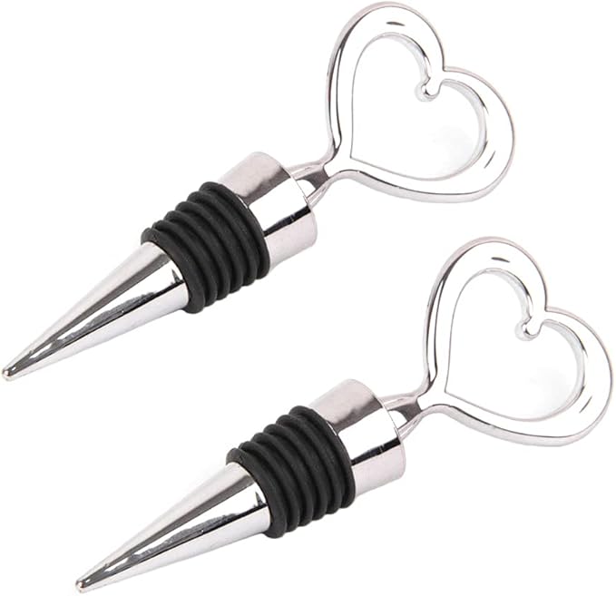 4 Pcs Silver Stainless Steel Love Design Wine Bottle Stoppers, Heart Shape Wine and Beverage Bottle Stoppers for Guests