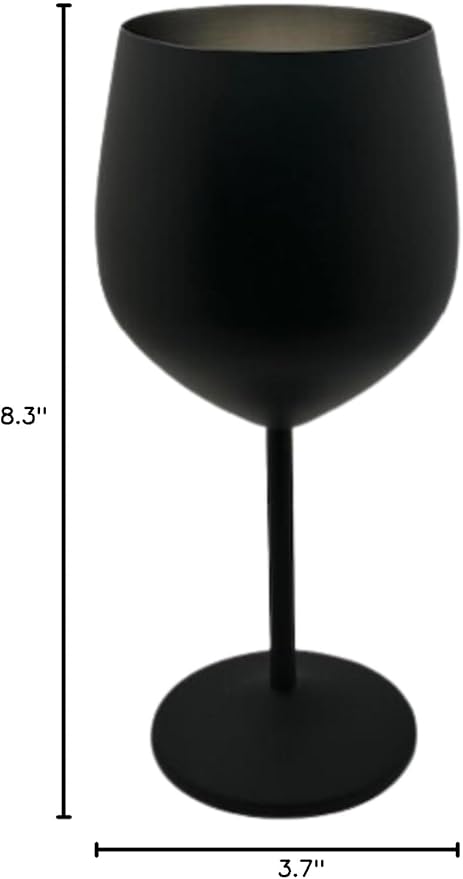 K&K Home Black Matte Stainless Steel Unbreakable Black Wine Glasses - 18 oz - Set of 4 Colored, Stemmed Metal Wine Glasses Perfect for Outdoors, Weddings, and Parties