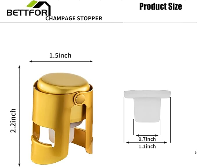 Champagne Stoppers with Stainless Steel Champagne Saver with Food Grade Silicone Leak proof Keep Fresh Suitable for Champagne, Cava, Prosecco and Sparkling(Gold, 1 Pack)
