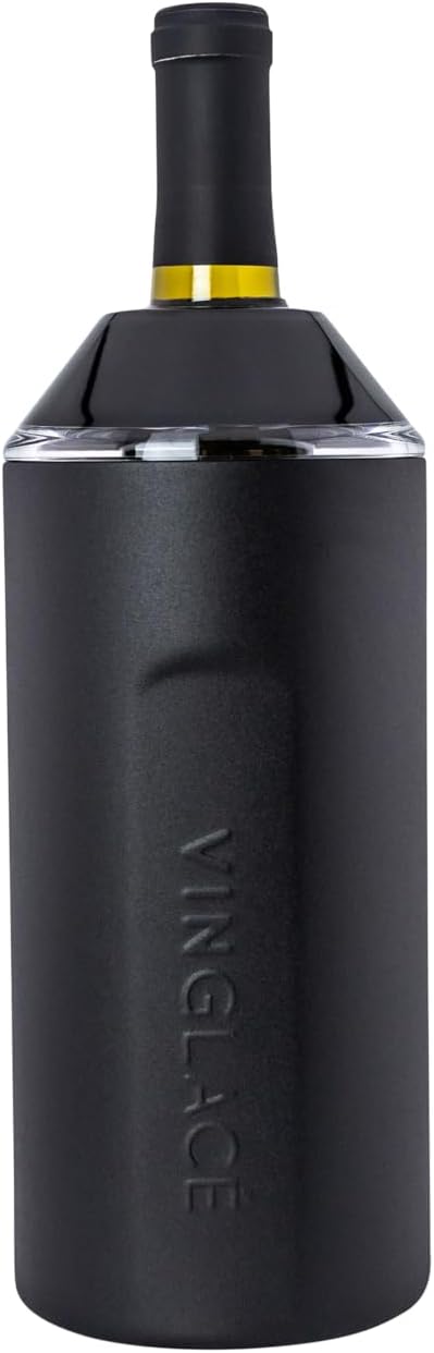 Vinglacé Wine Bottle Chiller- Portable Champagne Insulator- Stainless Steel Wine Cooler Sleeve - Keeps Wine Cold (Black)