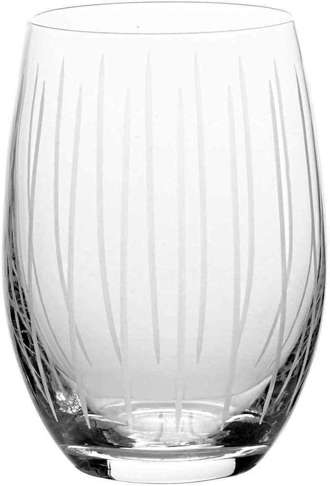 Mikasa Cheers Stemless Etched Wine Glasses, Fine European Lead-Free Crystal, 17-Ounces for Red or White Wine - Set of 6