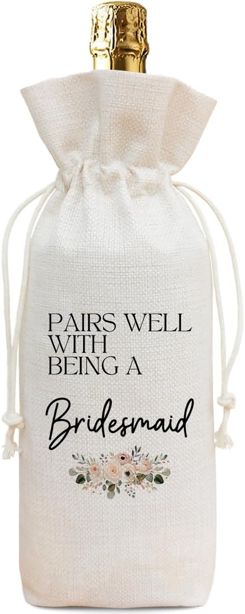 Buildinest Bridesmaid Wine Gift Bag, Pairs Well With Being A Bridesmaid Wine Bottle Gift Bags, Bridesmaid Proposal Gifts, Wine Bottle Gift Bag for Champagne & Wine, Bridal Shower, Wedding & Wine Party Decorations, Gifts For Bride-A12