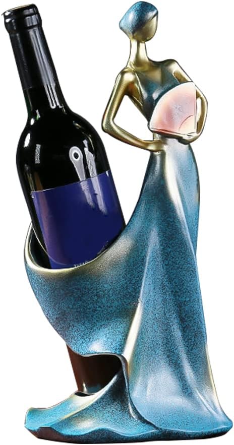 Artpaul Wine Bottle Holder Beauty Lady Statue Wine Bottle Stand Lady Wine Rack Decoration Wine Cork Holder Decor Wine Decor for Kitchen Bar (Blue)…
