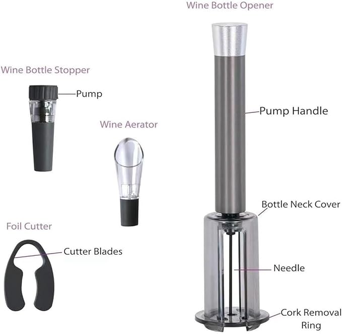 Wino on the go Wine Opening Set,Air Pressure Pump Wine Bottle Opener,Easy Cork Remover Corkscrew,Corkscrew Wine Opener Wine Opener Aluminum Alloy Handle(Red)
