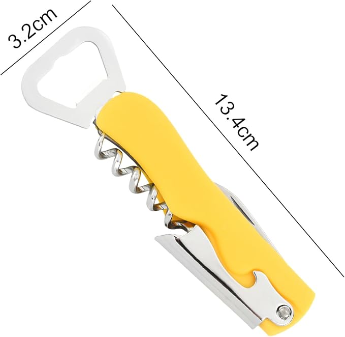 Stainless Steel Wine Key with Foil Cutter:Waiters Corkscrew Opener Beer Bottle Opener (Yellow)