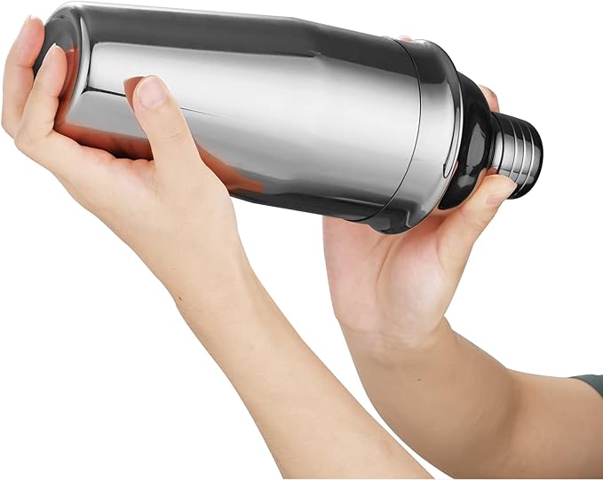 LUCKYGOOBO Cocktail Shaker with Double Measuring Jigger,18/8 Stainless Steel 24oz Martini Shaker Set,Drink Shaker Built-in Strainer,Bartender Kit. (Black)