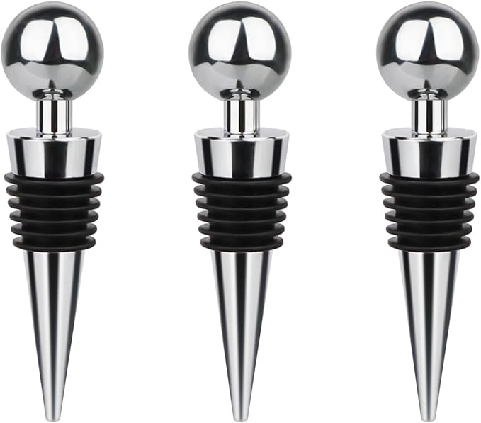 3 Pcs Wine Stopper Bottle Stopper Wine Saver, Yimerlen Silicone Vacuum Wine Bottle Corks, Reusable Wine Stopper Used for Bar, Holiday Party Keep Wine Fresh Suitable for Standard Bottle (Silver)