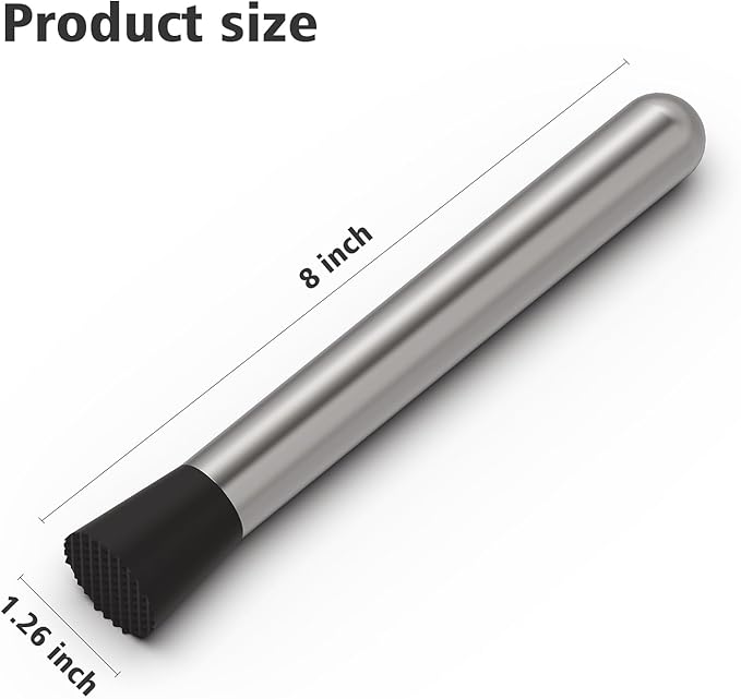 Ohtomber 8" Muddler for Cocktails, Stainless Steel Cocktail Drink Muddler Bartender Accessories, Lemon Smasher for Home Kitchen Bar Tools, Bartending Supply Ice Crusher for Mojitos Fruit Drinks