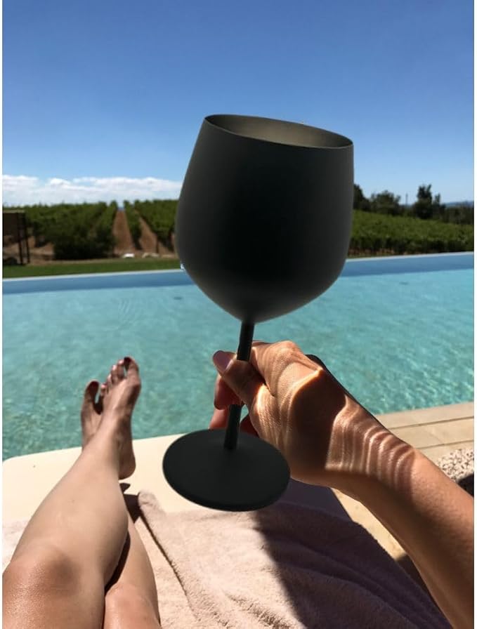 K&K Home Black Matte Stainless Steel Unbreakable Black Wine Glasses - 18 oz - Set of 4 Colored, Stemmed Metal Wine Glasses Perfect for Outdoors, Weddings, and Parties