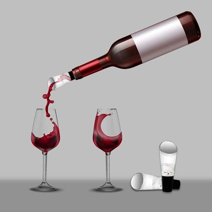 Wine Aerator Pourer Spout – 2-in-1 Diffuser Oxygenator and Pouring Dispenser for Enhanced Smoother Flavors of Red Wines – Silicone Aeration Breather (Vacuum Pump & Wine Aerator)