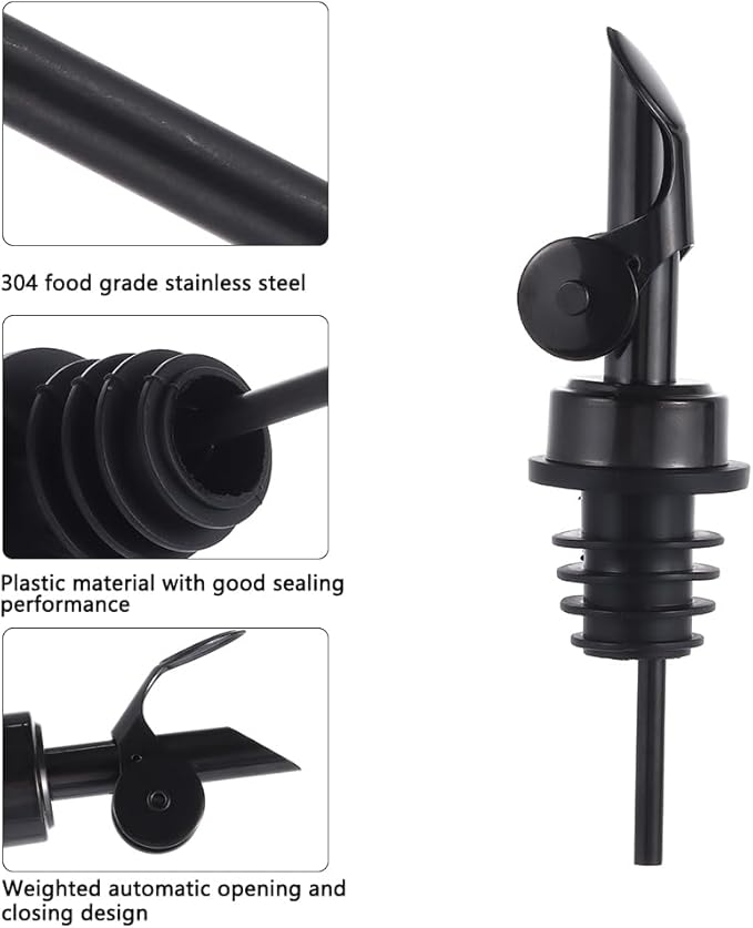 beyonday 3pcs Self Closing Liquor Bottle Pourers - Black, Auto Flip Wine Bottle Stoppers with Rubber Dust Cap & Cleaning Brush, Weighted Olive Oil Vinegar Dispenser Spout, Fit about 3/4'' Bottle Mouth