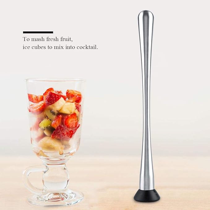 Long Handle Stainless Steel 29cm/11.42in Muddler Bar Tool Cocktail Muddler Fruit Mixer DIY Drink Wine Barware Tool, Silver