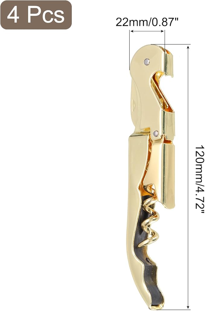 uxcell 4Pcs 5" Wine Openers Waiter Corkscrew Professional Red Wine Bottle Opener Double Hinged with Foil Cutter for Servers Bartender, Gold
