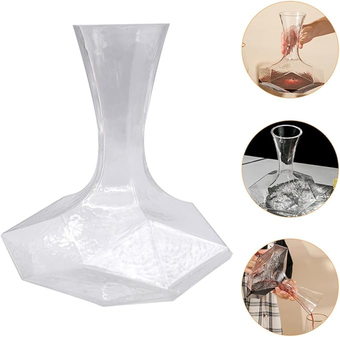MAGICLULU Creative Glass Wine Decanter Handheld Large Geometric Diamond Design Quick Aerator Suitable for Home Dining and Restaurant Use