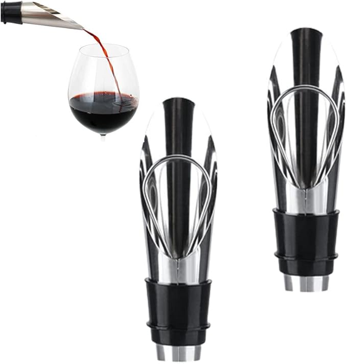 Wine Aerator Stainless Steel Wine Bottle Pourers and Stoppers 2-in-1 Steel Champagne Sealed Cap Stopper Wine Spout Pourer for Whiskey, Tequila, Other Liquor Wine Gift Set(2PCS)