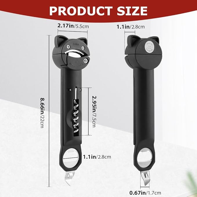 Jar Opener Bottle Opener for Seniors with Arthritis: Multi Retractable Wine Bottle Openers for Weak Hand, Magnetic Manual Can Openers for Opening Jar Beer Lid, Kitchen Gadgets Tool(COLOR:Black)