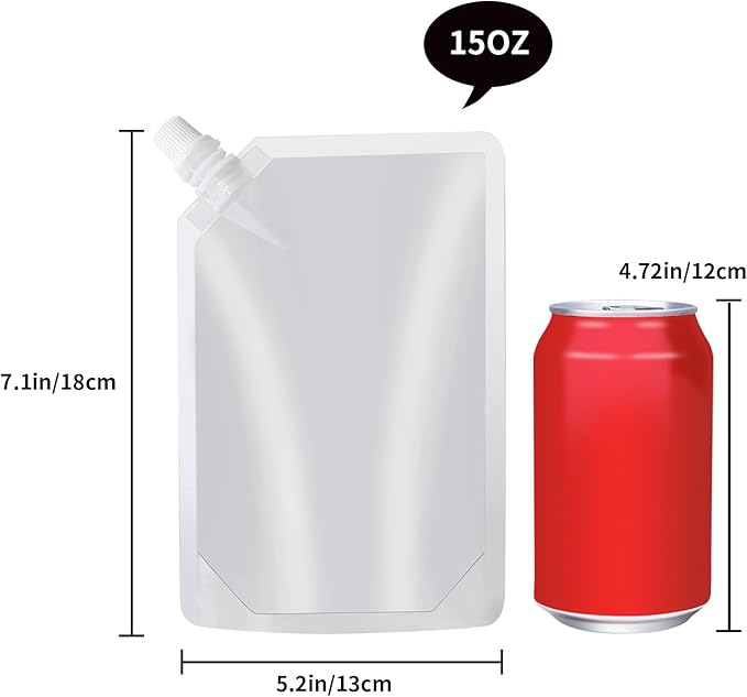 OHMAXHO Plastic Alcohol Pouches,Hidden Flasks for Liquor for Concerts,Drink Pouches for Adults Alcohol,Reusable Juice Pouches and Concealable Booze Bags for Travel (15OZ-12PCS)