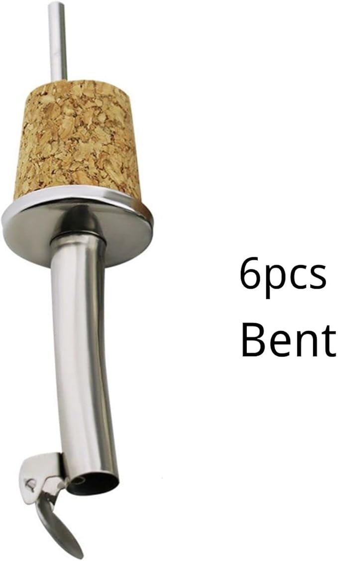 6PCS Wine Pourer with Stopper, Stainless Steel Wooden Cork,Liquor Pour Spouts for Wine Olive Oil Beer Bottles