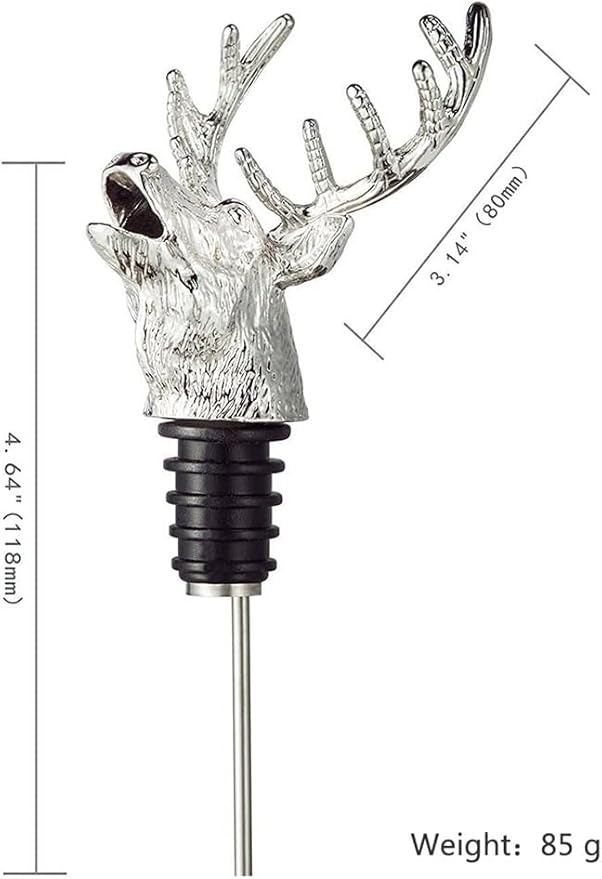Wine Pourer Wine Aerators Stainless Deer Stag Head Wine Pourer Stags Head Bottle Pourer Unique Gift Ideas Bar Accessories Birthday and Wedding Christmas Gifts (Silver white)