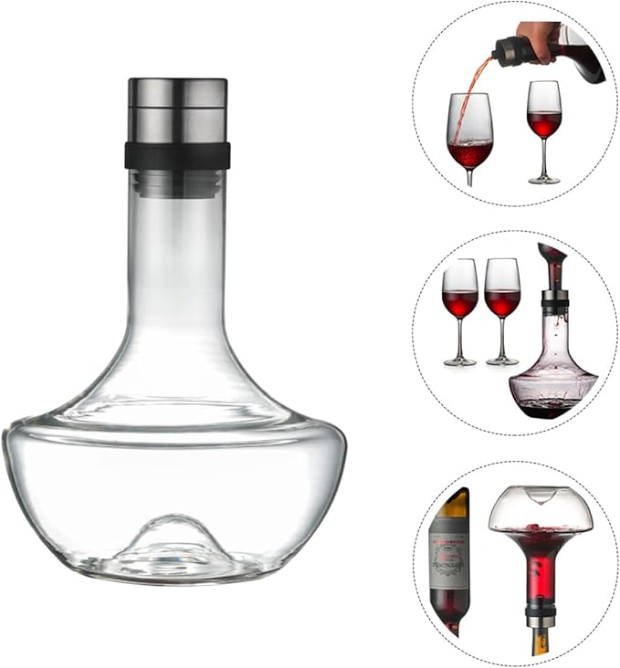GARVALON Handblown 1000ml Glass Wine Decanter Large Handheld Fast Aerator for Red Wine and Brandy Suitable for Home Bar and Dining